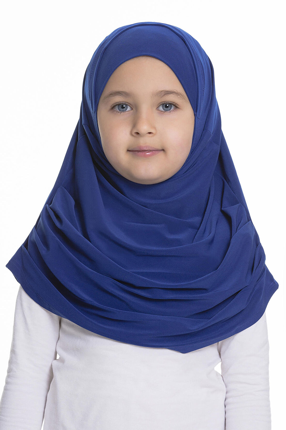 Saks Mavisi Pratik Hazır Geçmeli Çocuk Tesettür Bone Sandy Kumaş Kendinden Boneli 78_24
