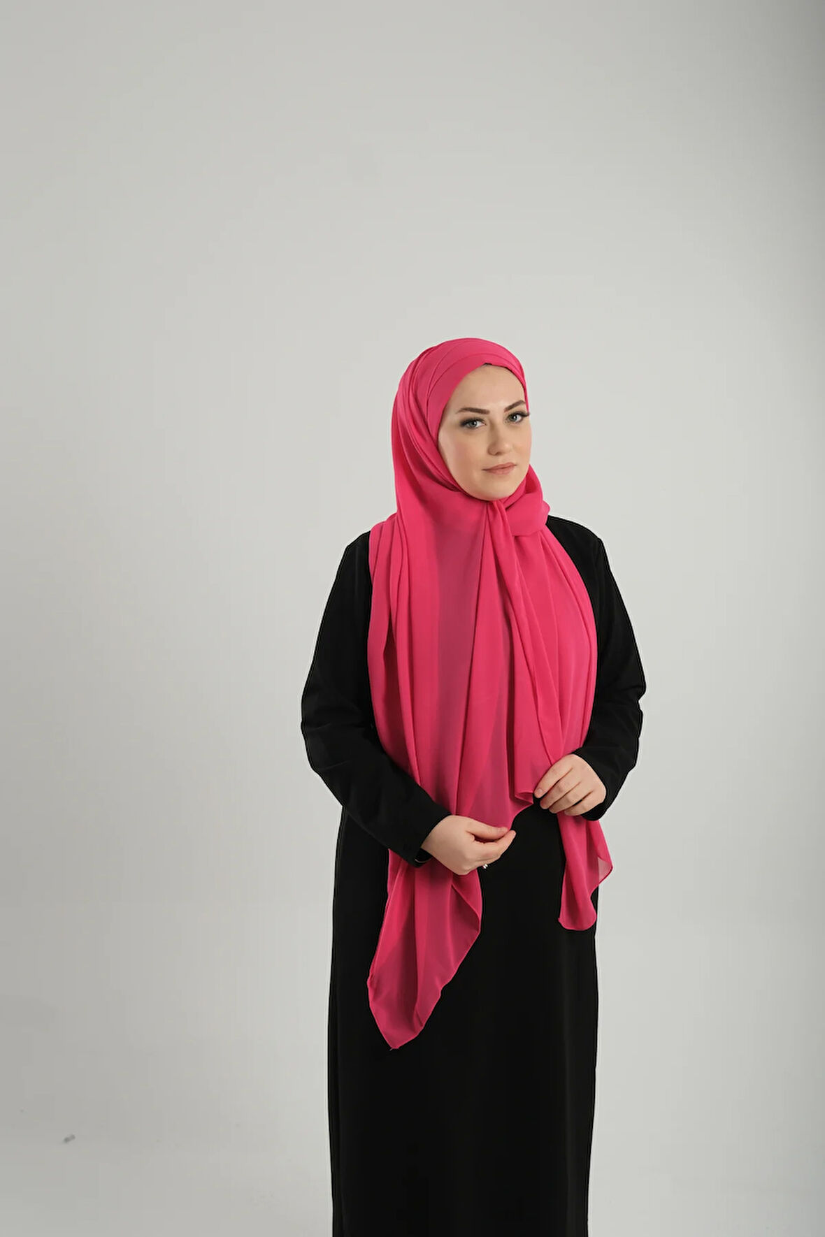Fuşya Pratik Hazır Geçmeli Bone Şal Şifon Çapraz 2001_20