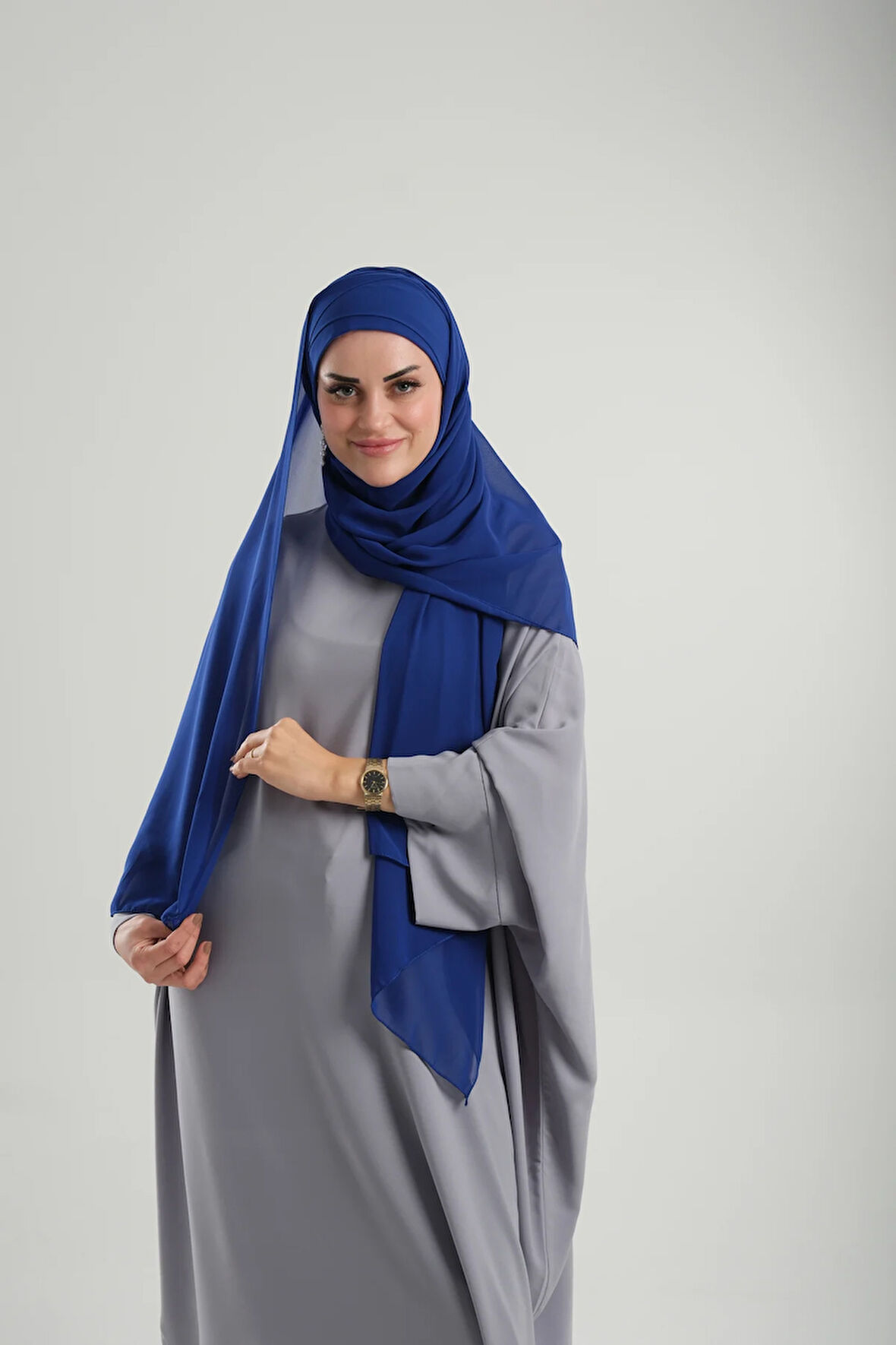 Saks Mavisi Pratik Hazır Geçmeli Bone Şal Şifon Çapraz 2001_24