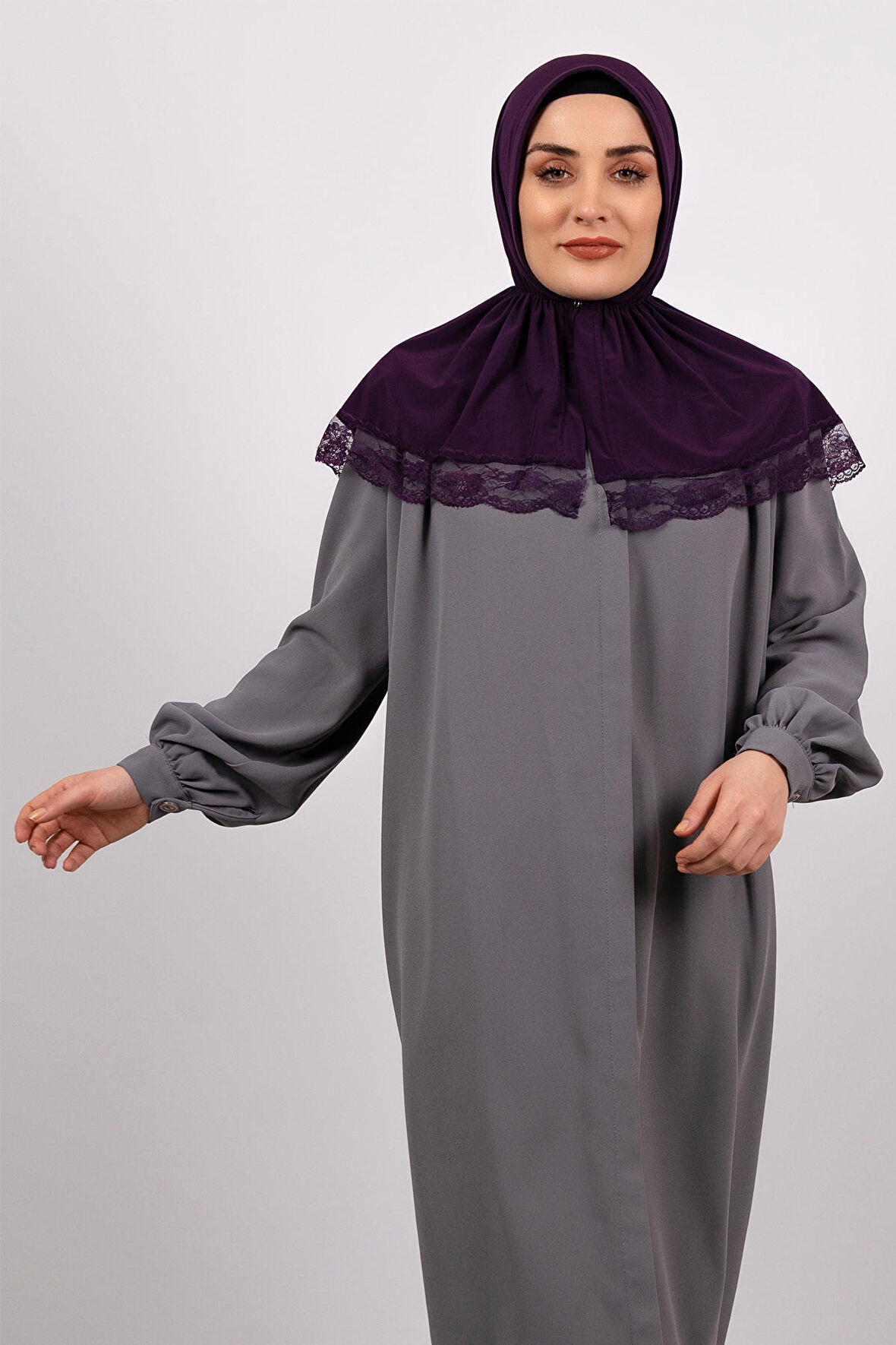 Mürdüm Pratik Hazır Geçmeli Tesettür Eşarp Viskon Kumaş Çıtçıtlı Dantelli 2105_07