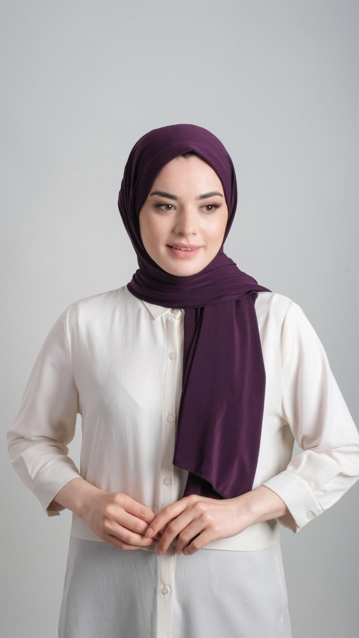 Mürdüm Pratik Hazır Geçmeli Eşarp Sandy Kumaş Sade 1817_07
