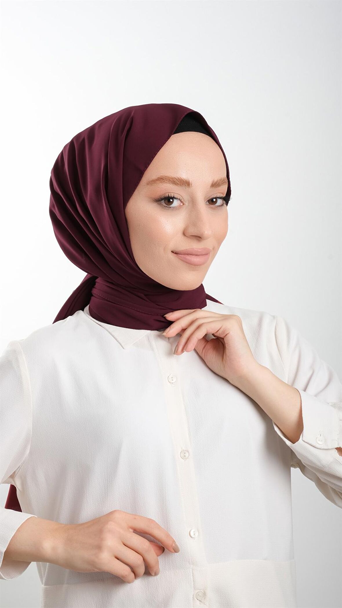 Koyu Bordo Düz Klasik Şal Medine İpeği Sade 202103_55