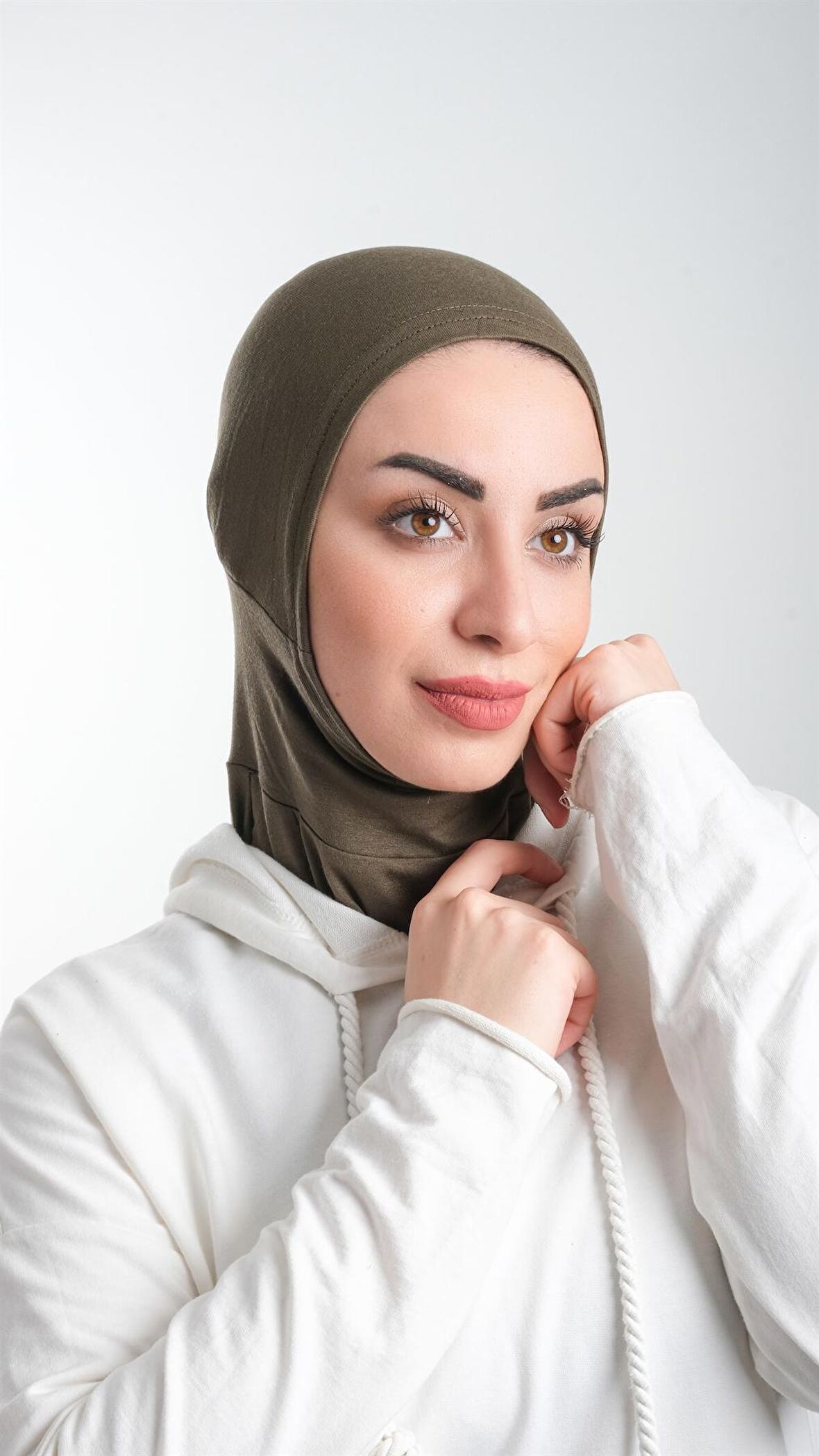 Haki Pratik Hazır Geçmeli Tesettür Bone Sandy Kumaş Spor Hijab 2113_09
