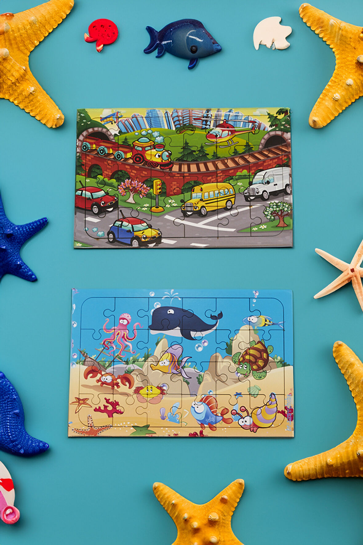 Okul Öncesi Başlangıç Yapboz Taşıtlar Ve Sevimli Okyanus Ahşap Puzzle Set