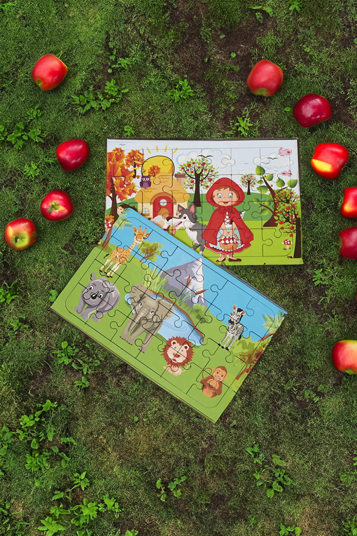 Okul Öncesi Başlangıç Yapboz Kırmızı Başlıklı Kız Ve Safari Puzzle Ahşap Puzzle Set