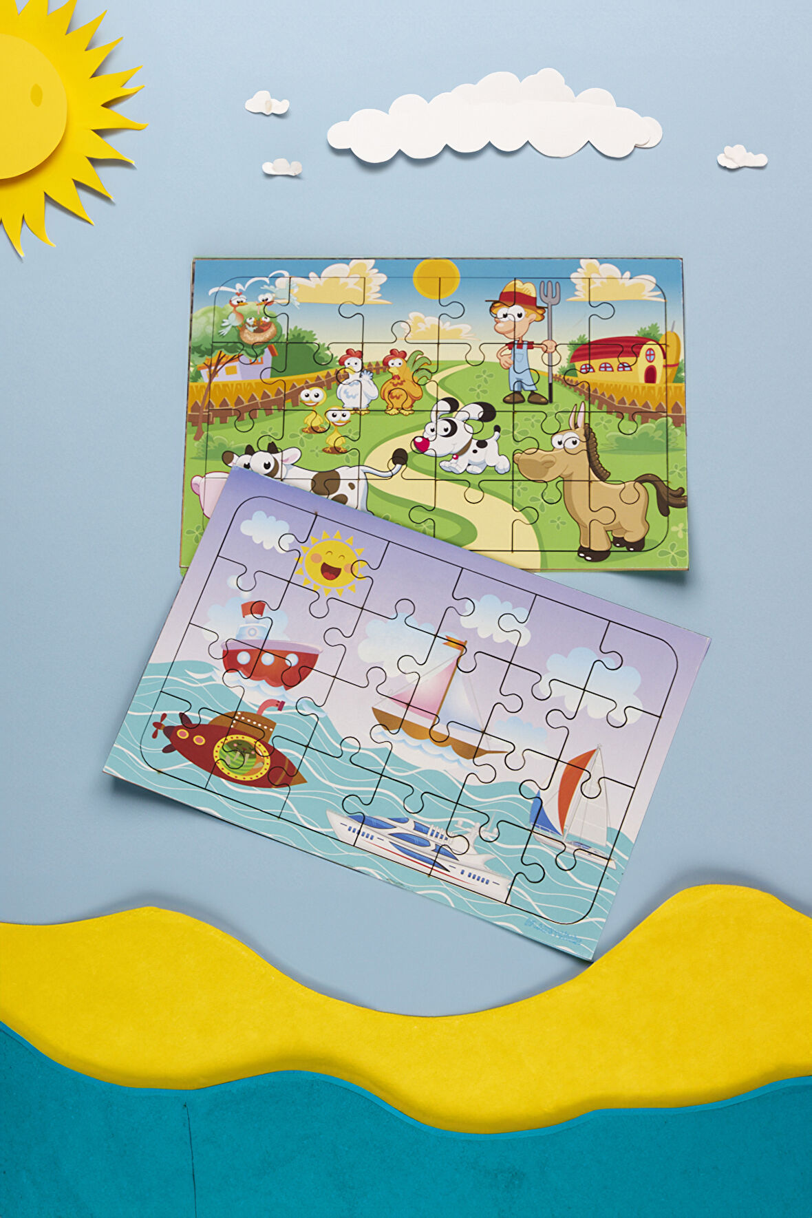 Okul Öncesi Başlangıç Yapboz Çiftlik Ve Deniz Araçları Ahşap Puzzle Set