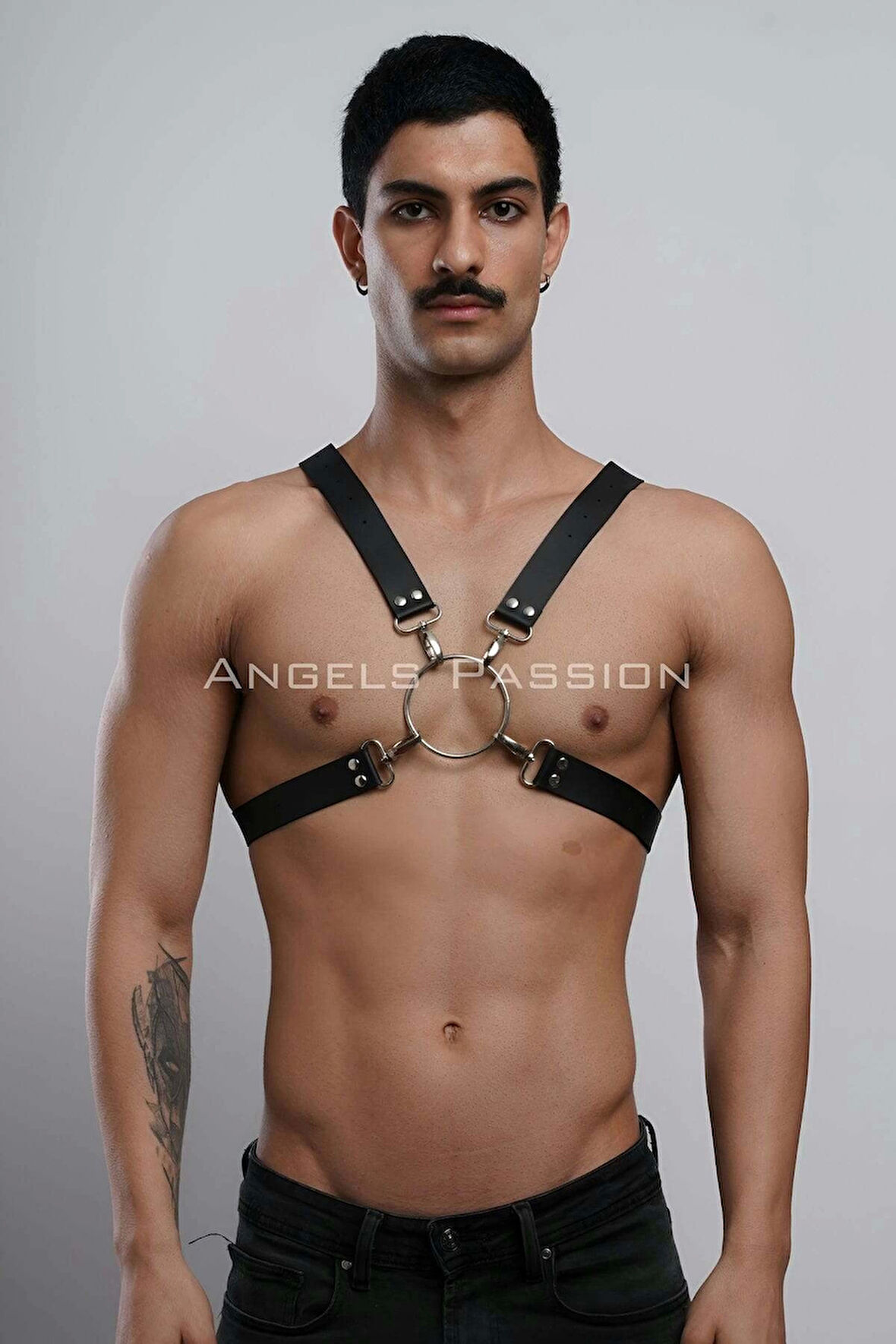 Halka Detaylı X Göğüs Erkek Harness, Gömlek Kemeri, T-shirt Kemeri, Clubwear - Brfm178