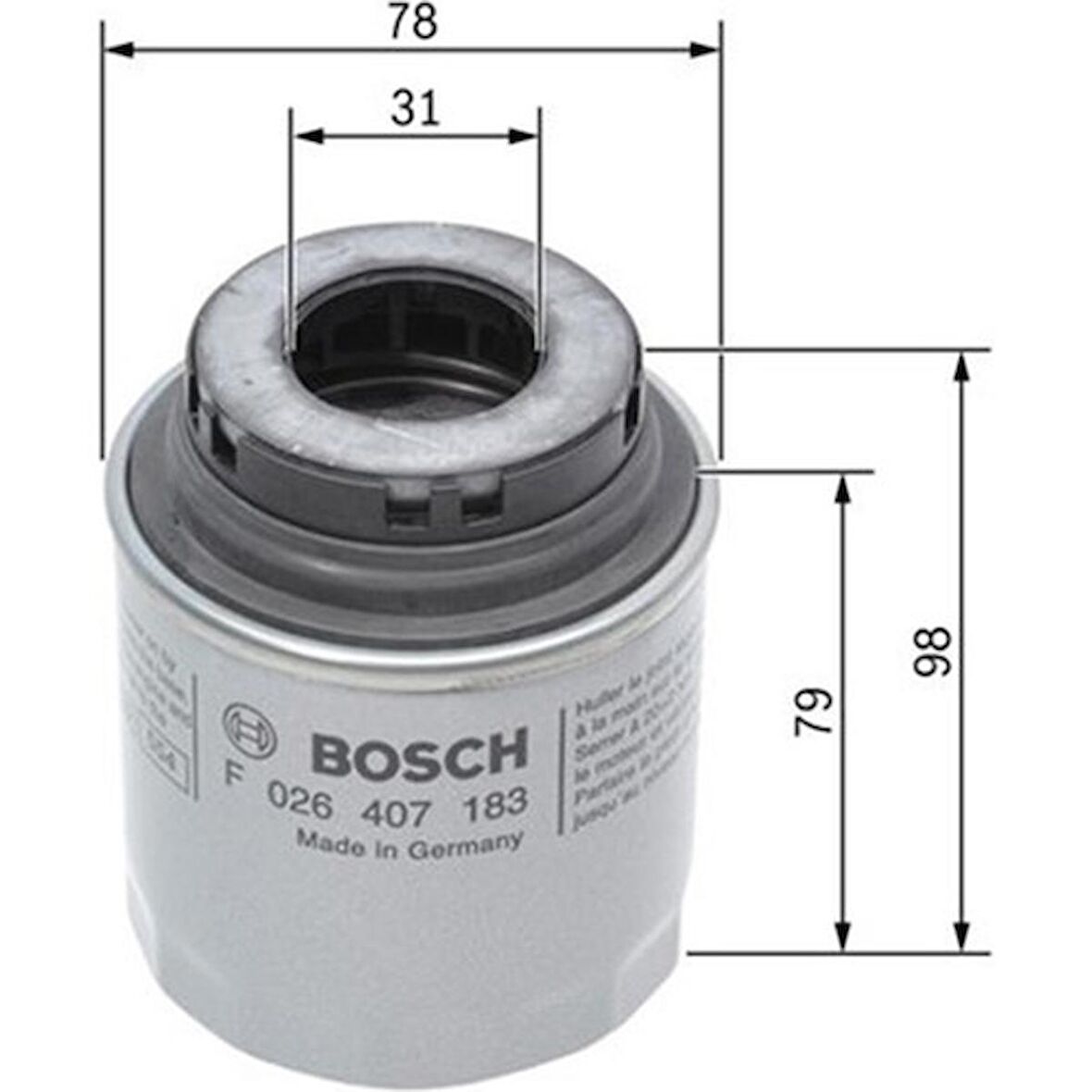 Bosch Yağ Filtresi Golf Vı-Jetta Iv-Polo-Touran-Passat-Tıguan-Beetle-A3-Ibıza-Fabıa-Octavıa 1.4 Tsi F026407183