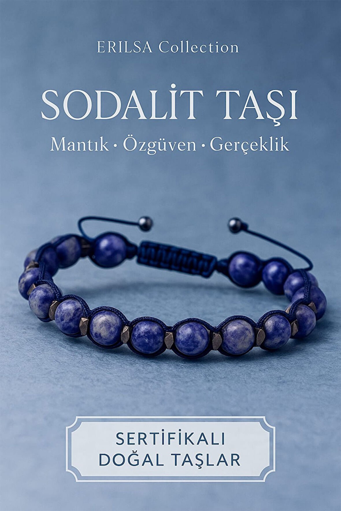 Sertifikalı Sodalit ve Terahertz Taşı Bileklik – Özgüven, Mantık ve Odaklı Şıklığın Güçlü Hali