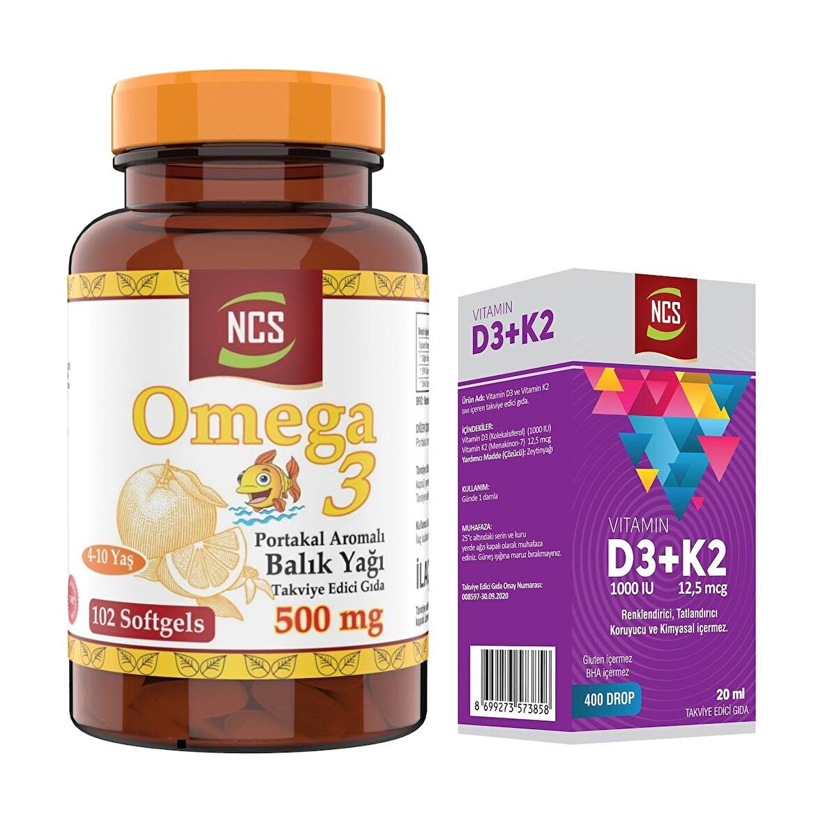 Ncs Omega 3 Balık Yağı 500 Mg 102 Softgel Portakal Aromalı     Ncs Vitamin D3 + K2 Damla 20 ml