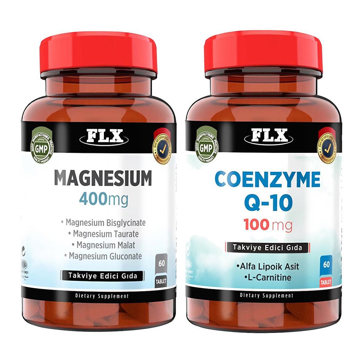 FLX Koenzim Alfa Lipoik Asit Lkarnitin Coenzyme Q10 60 Tablet    Magnezyum Magnesium Elementleri Complex 400 Mg 60 Tablet