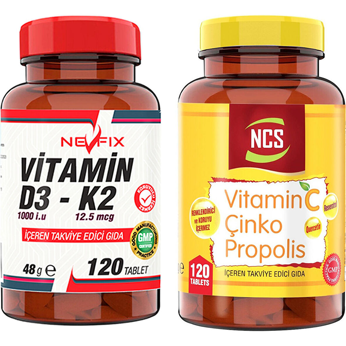 Nevfix Vitamin C Çinko Propolis 120 Tablet Vitamin D Quercetin Resveratrol Umc   Vitamin D3-K2 120 Tablet