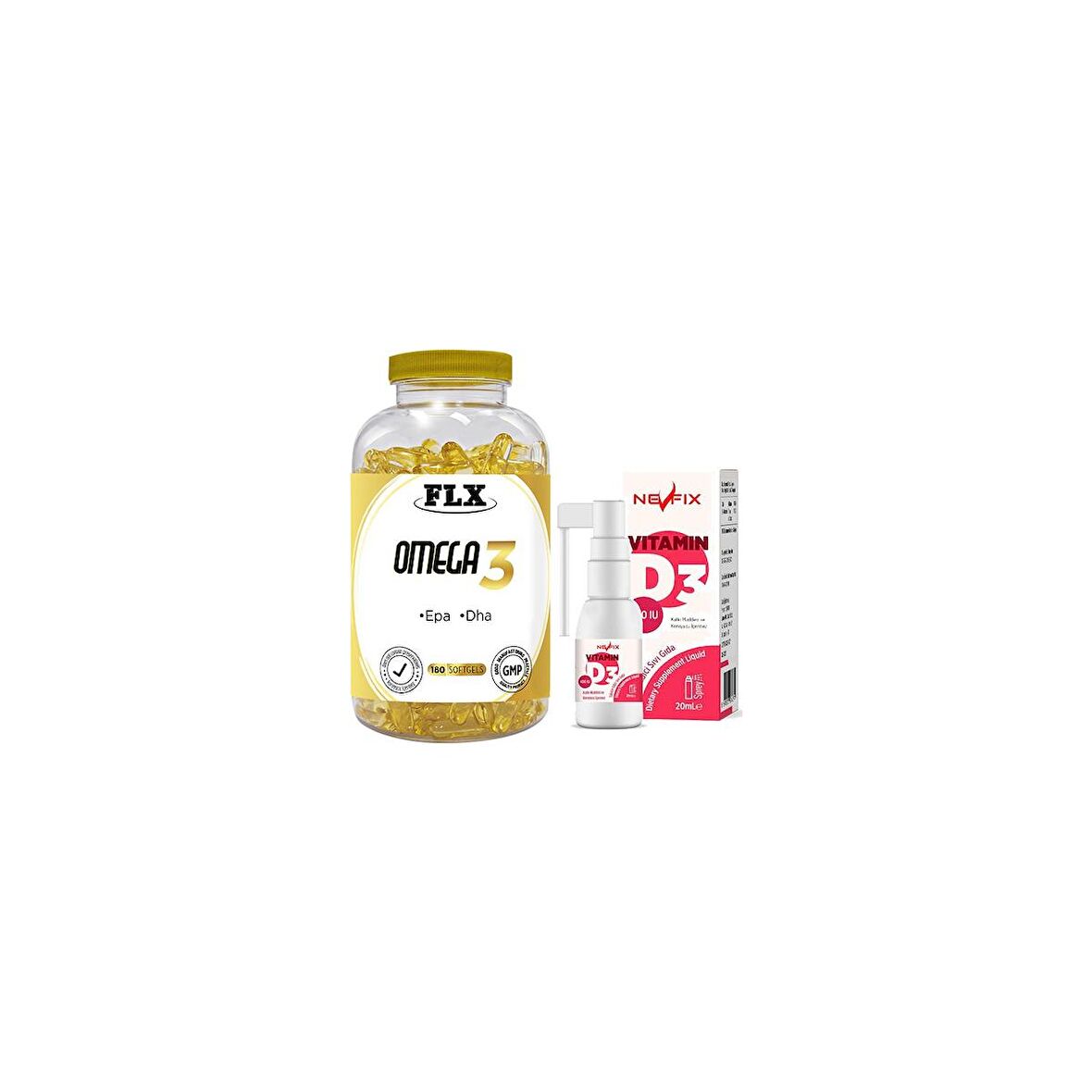 Flx Omega 3 180 Softgel  Nevfix Vitamin D3 Sıvı 20 ml