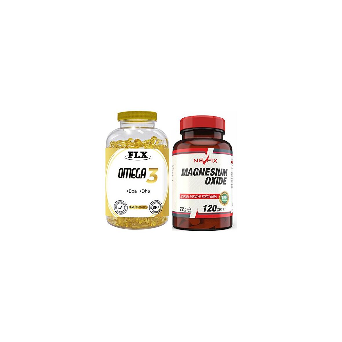 Flx Omega 3 Balık Yağı 90 Softgel  Nevfix Magnesium Oxide Magnezyum 250 Mg 120 Tablet
