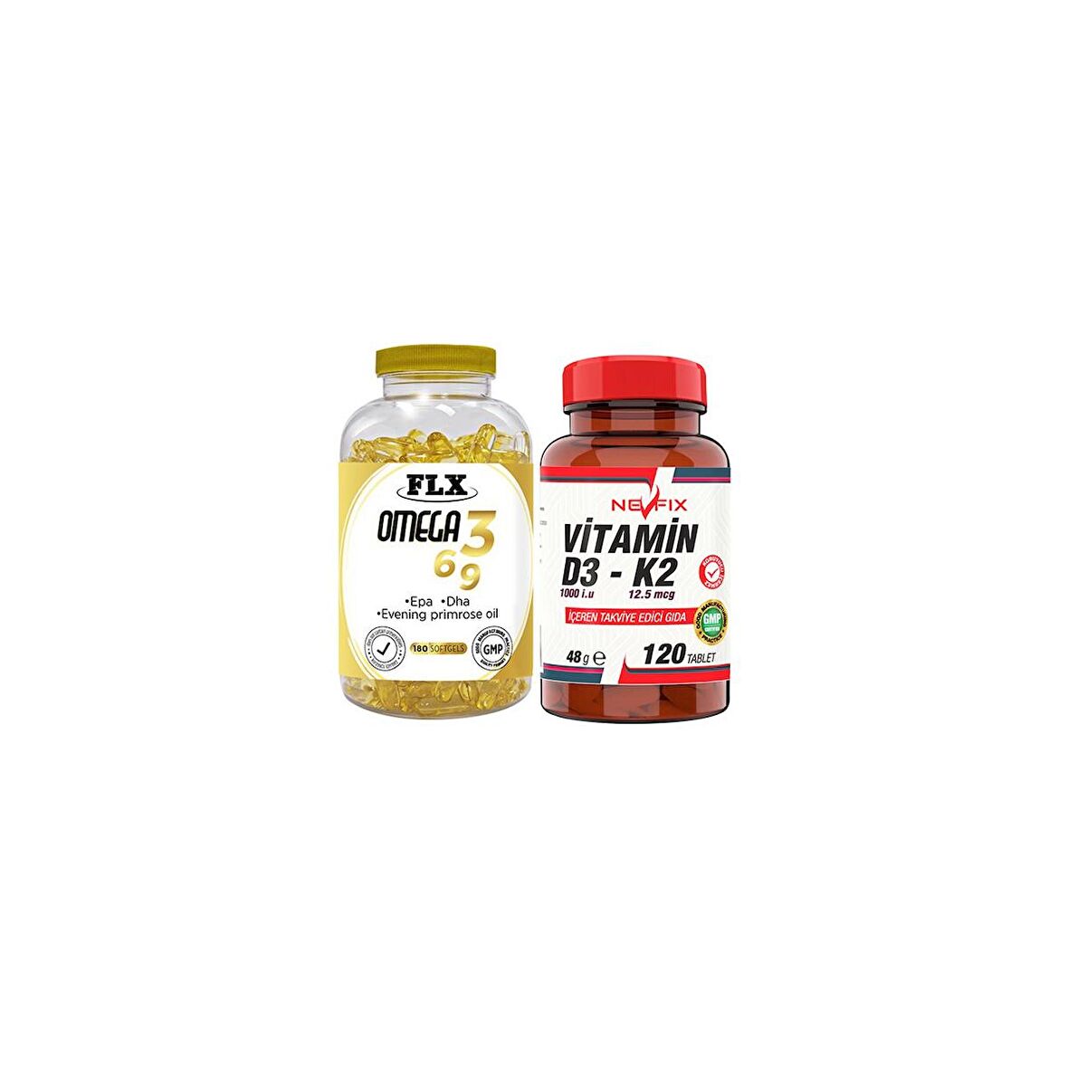 Flx Omega 3-6-9 Balık Yağı 180 Softgel  Nevfix Vitamin D3-K2