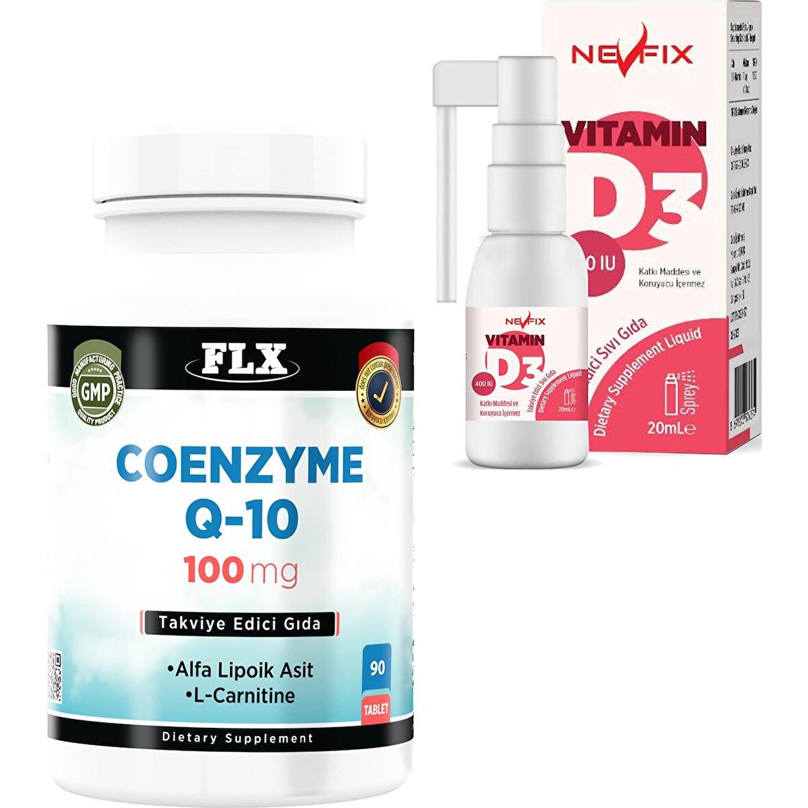 Flx Coenzyme Q-10 L-Carnitine Cla 90 Tablet  Nevfix Vitamin D3 400 Iu 20 ml