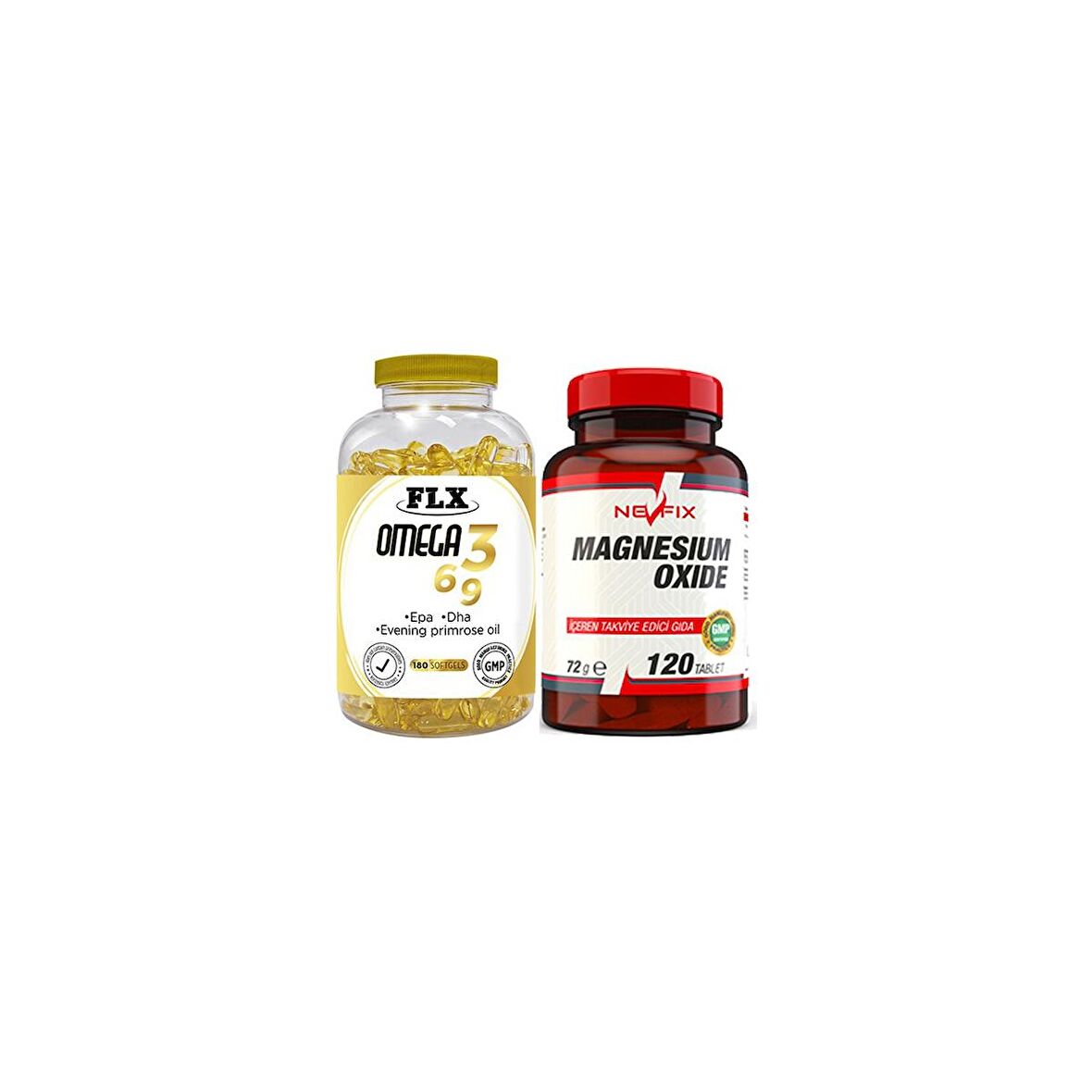 Flx Omega 3-6-9 Balık Yağı 180 Softgel  Nevfix Magnesium Oxide Magnezyum 250 Mg 120 Tablet