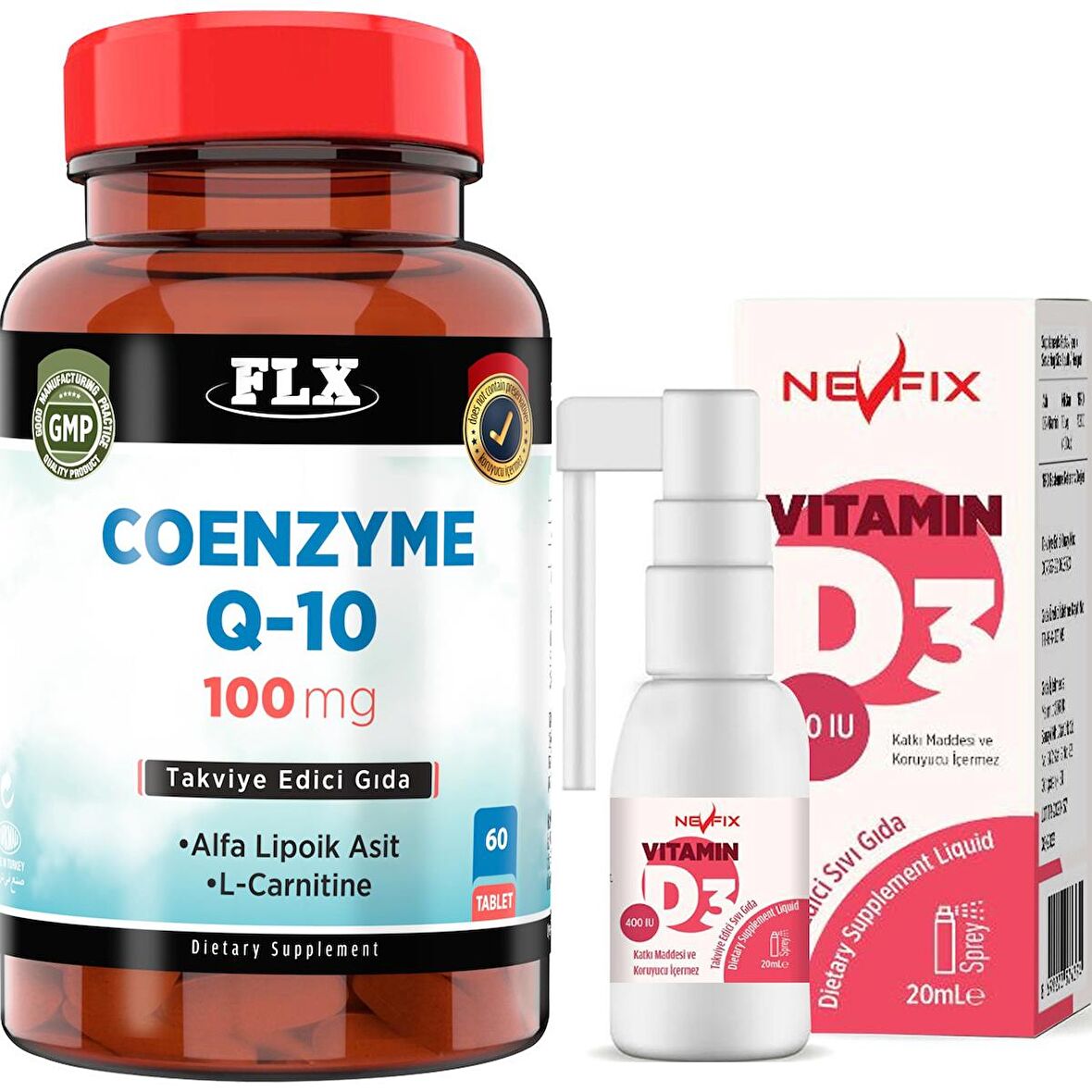 Flx Coenzyme Q-10 L-Carnitine Cla 60 Tablet  Nevfix Vitamin D3 400 Iu 20 ml