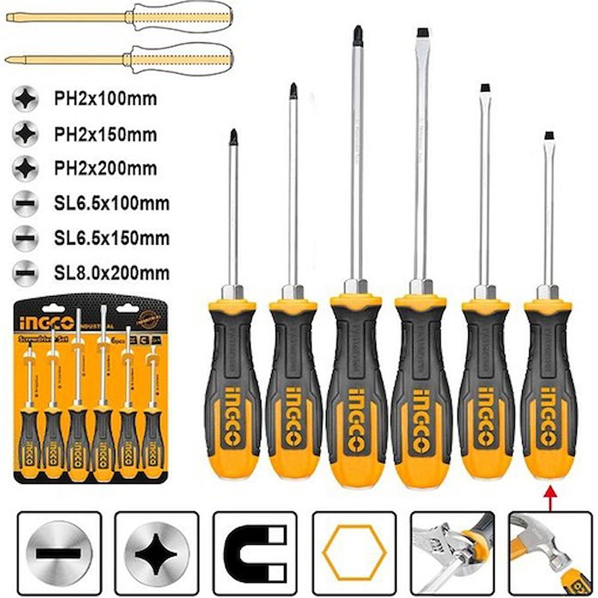 İngco Endüstriyel 6'lı Darbeli Tornavida Seti