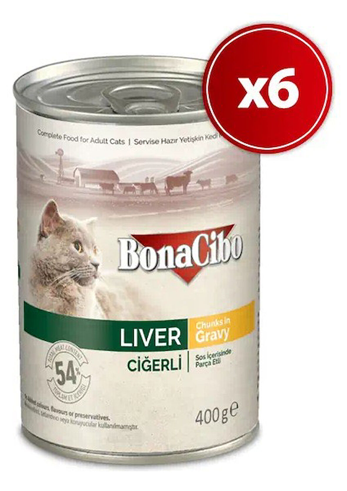 Bonacibo Soslu Ciğerli Yaş Kedi Maması 6 Adet * 400 gr
