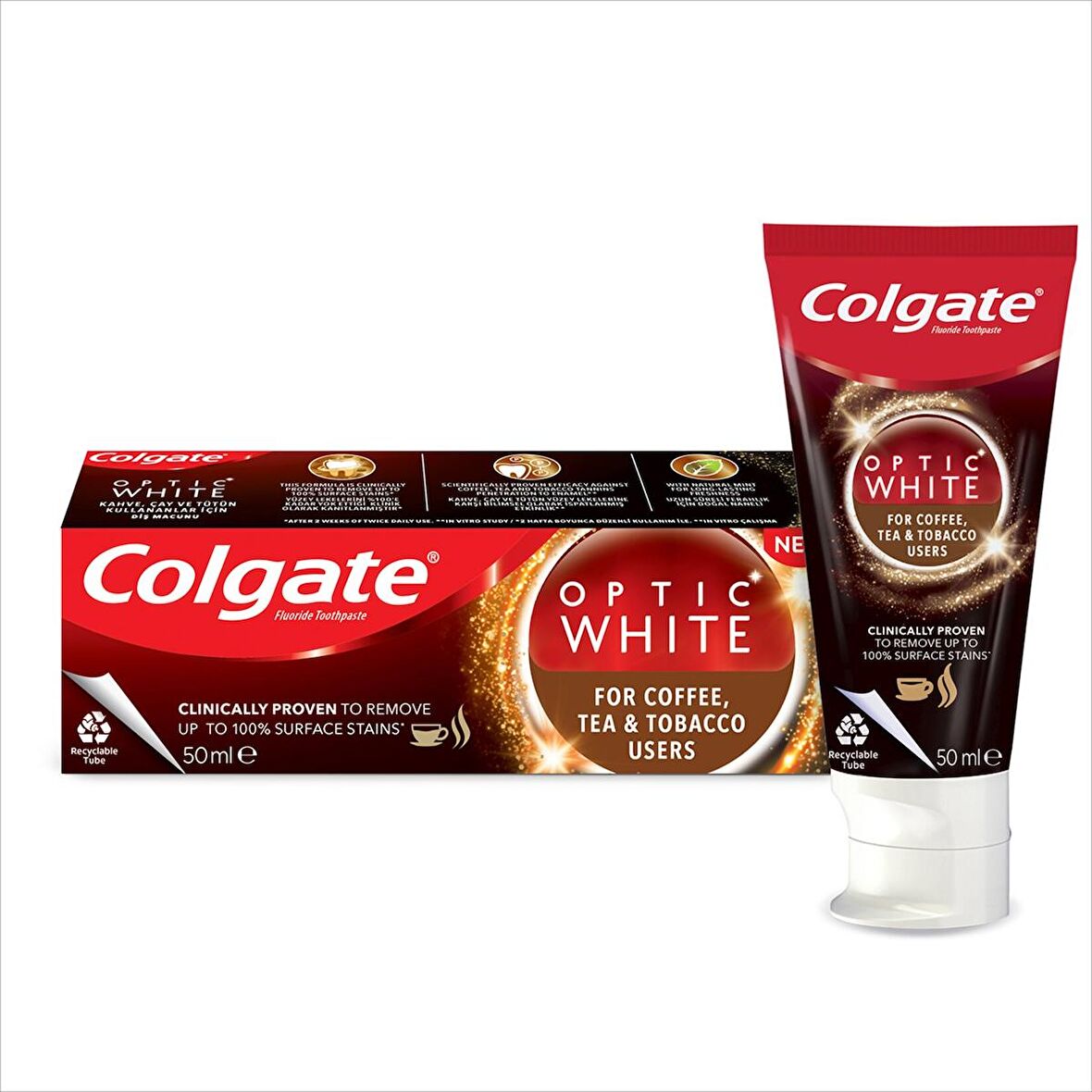 Colgate Optic White Kahve, Çay ve Tütün Kullanıcıları için Beyazlatıcı Diş Macunu 50 ml