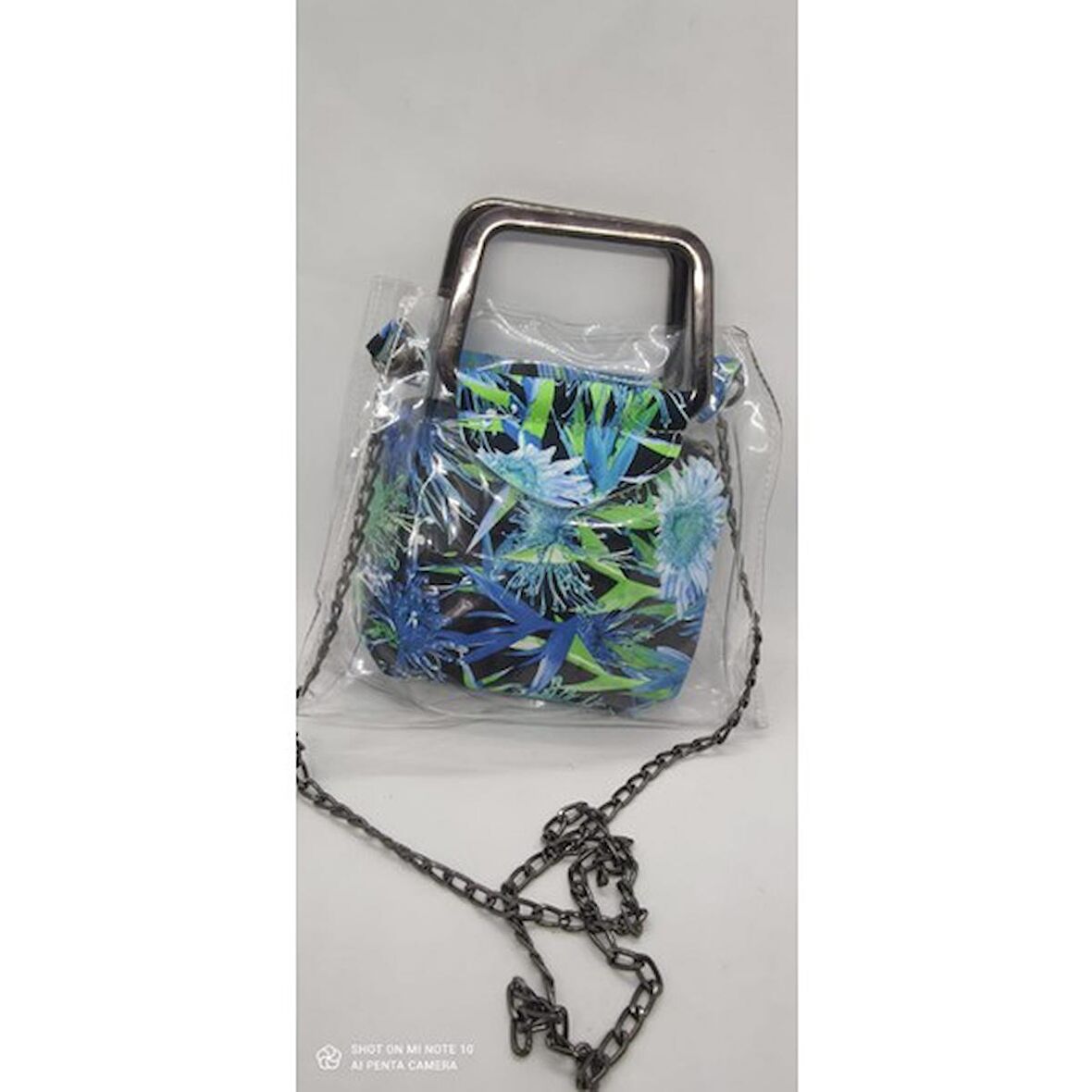 Şeffaf Cüzdanlı El Kol Çantası Mavi