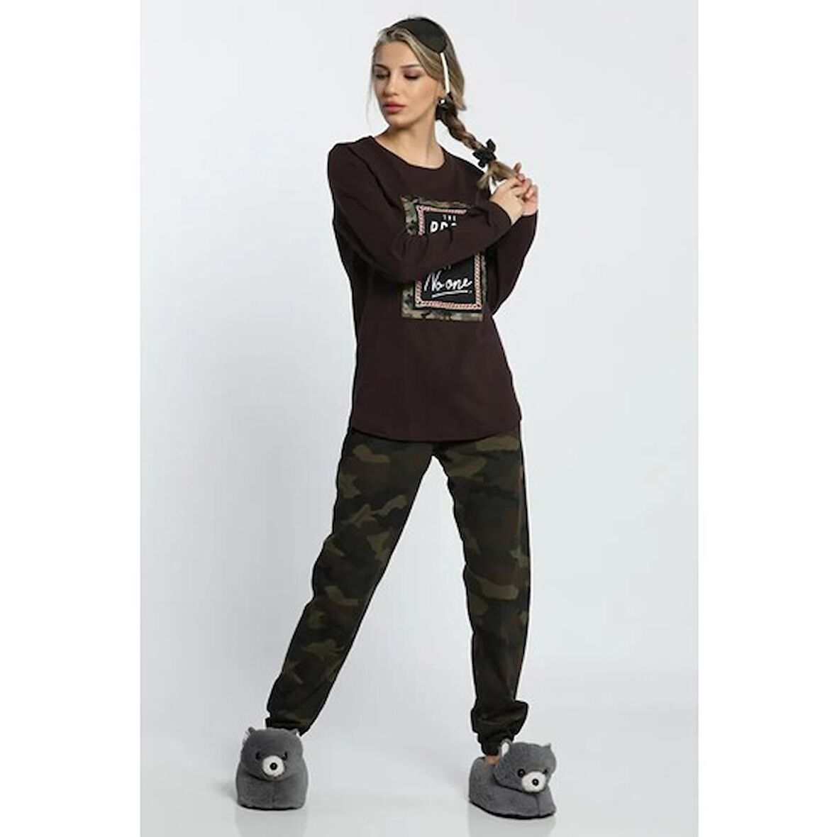 Kadın Kamuflaj Desenli Pijama Takımı M Beden