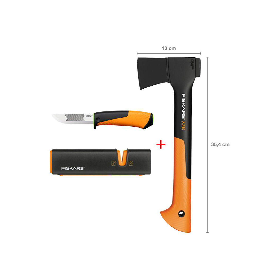 Fiskars Parçalama Baltası Xs-X7 + Bileyicili Ağır İş Bıçağı + Balta ve Bıçak Bileyici