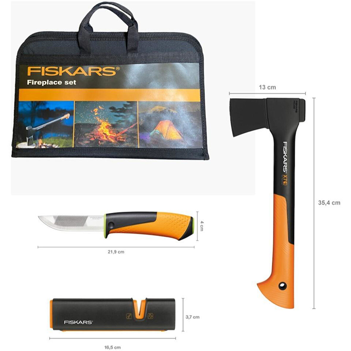 Fiskars Fireplace Set Parçalama Baltası Xs-X7 + Bileyicili Ağır İş Bıçağı + Balta ve Bıçak Bileyici