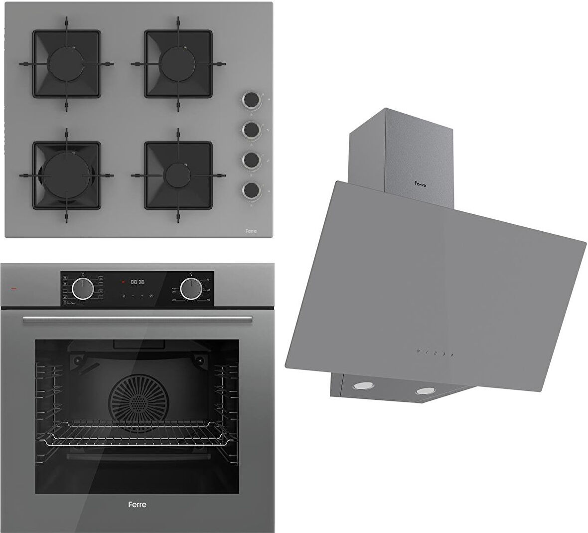 Ferre Fryart Ss Serisi Gri Set (SS208 + XE63CPR +D079 ) - Kare Emaye Izgara