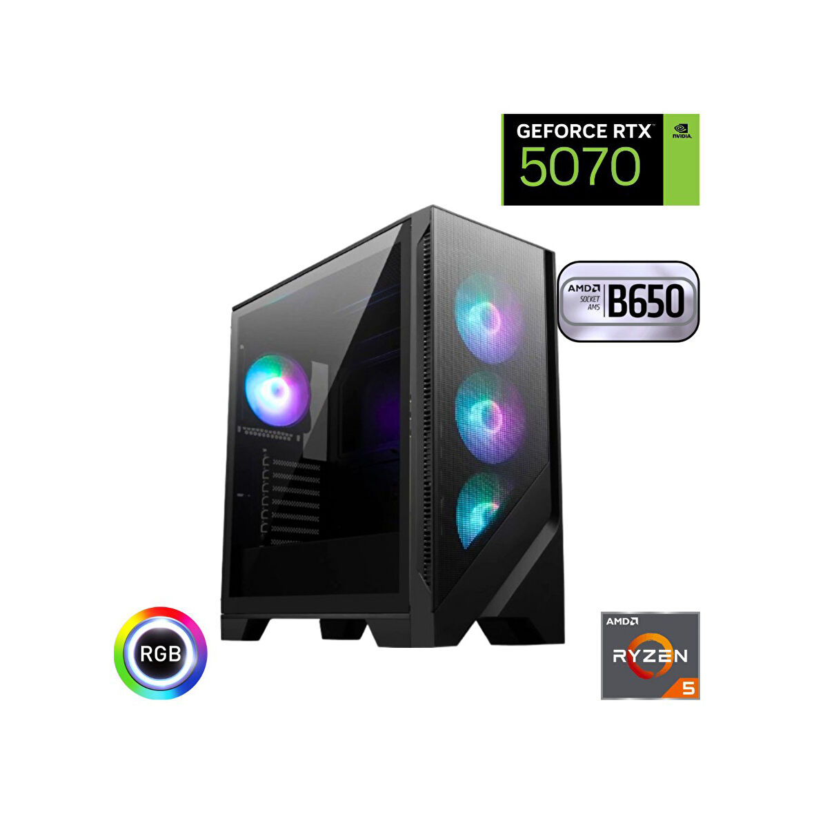 Güneysu Ryzen 5 7500F 16GB Ddr5 1tb SSD Rtx 5070 12GB B650 Anakart Oyun Bilgisayarı
