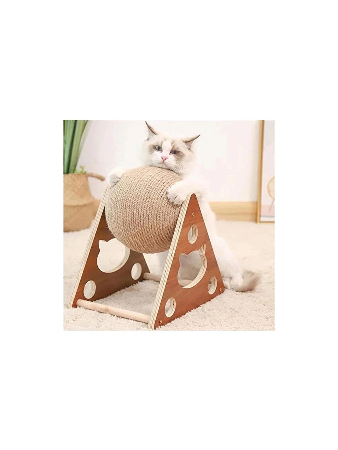 Ahşap Ipli Kedi Oyuncagi Topu Kedi Tırmalaması