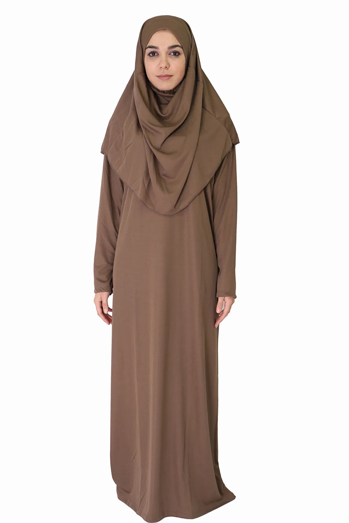 KOYU SÜTLÜ KAHVE FERMUARSIZ NAMAZ ELBİSESİ