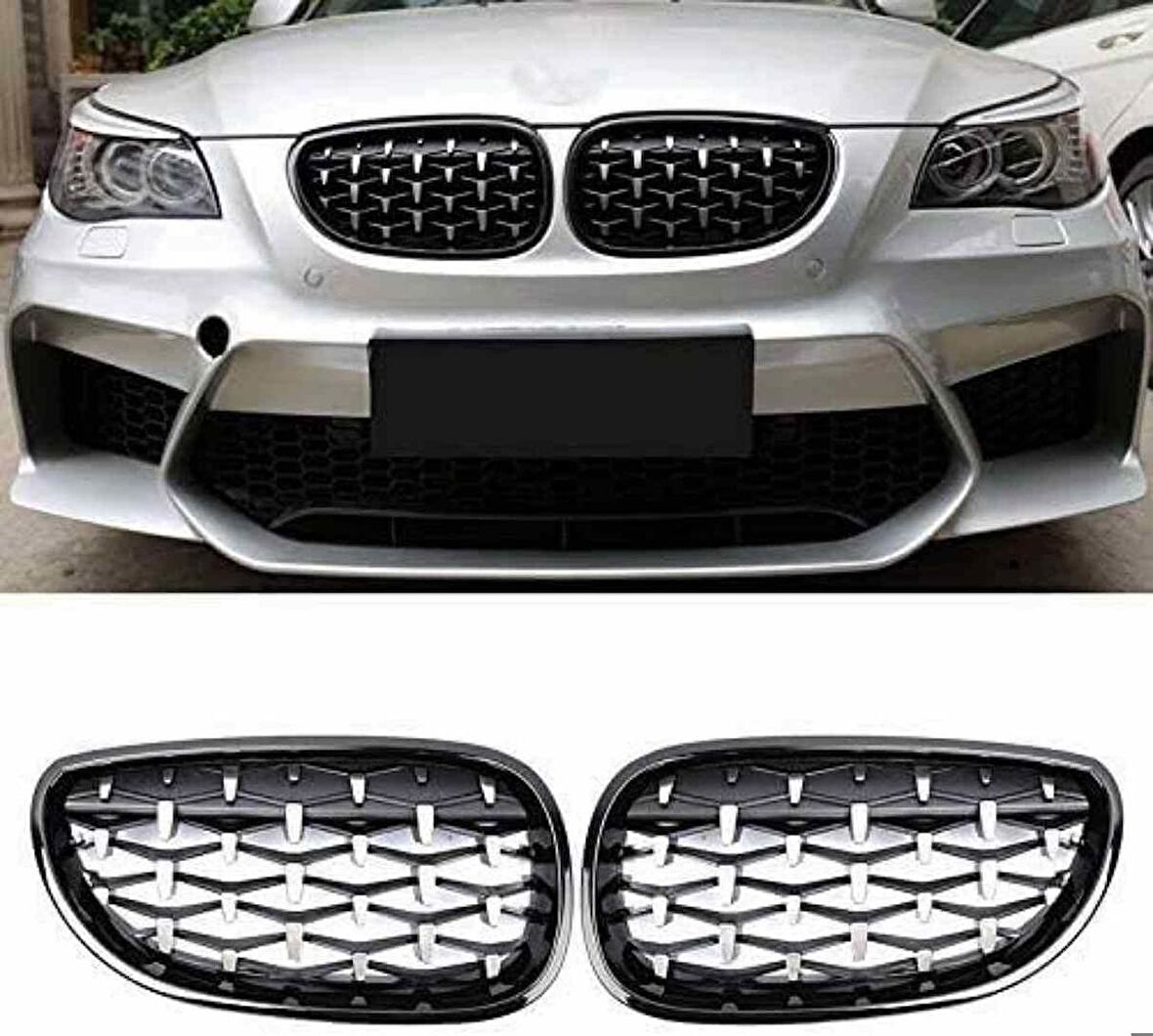 Bmw e60 diamond ön panjur ızgara 2003-2009 arası krom-siyah