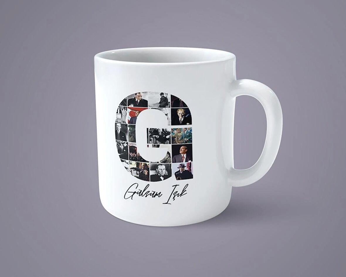 Öğretmenler gününe özel Atatürk resimli G harfli İsimli Baskılı kupa bardak