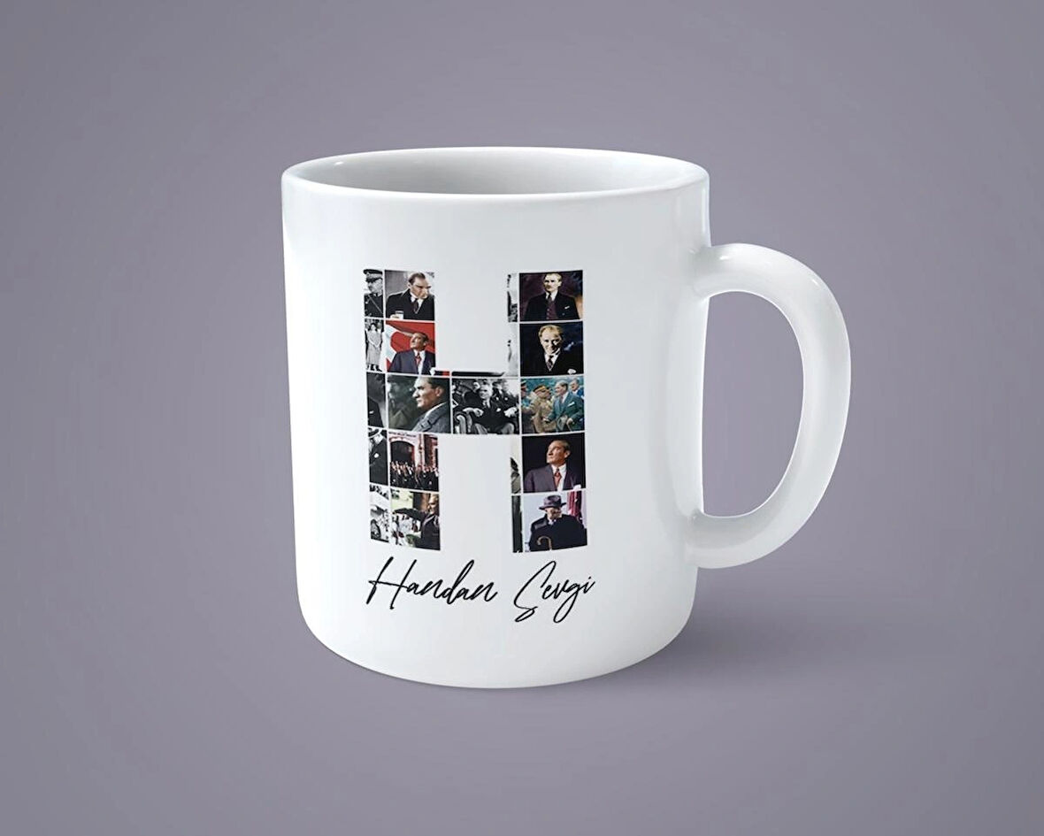 Öğretmenler gününe özel Atatürk resimli H harfli İsimli Baskılı kupa bardak