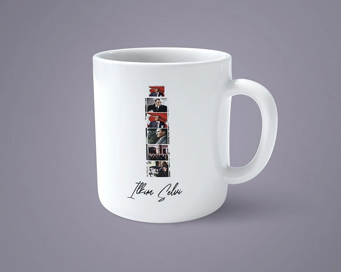 Öğretmenler gününe özel Atatürk resimli İ baş harfli İsimli Baskılı kupa bardak