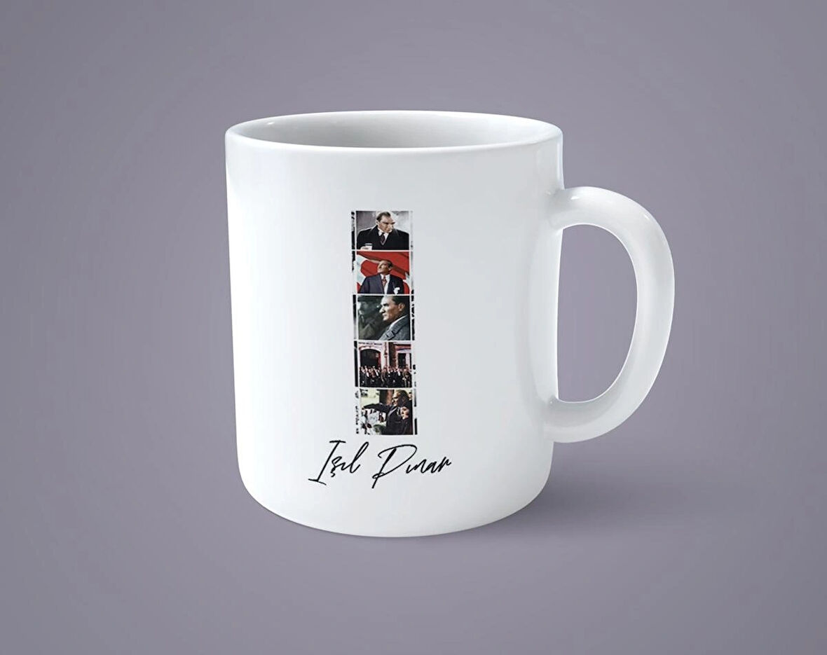 Öğretmenler gününe özel Atatürk resimli I baş harfli İsimli Baskılı kupa bardak