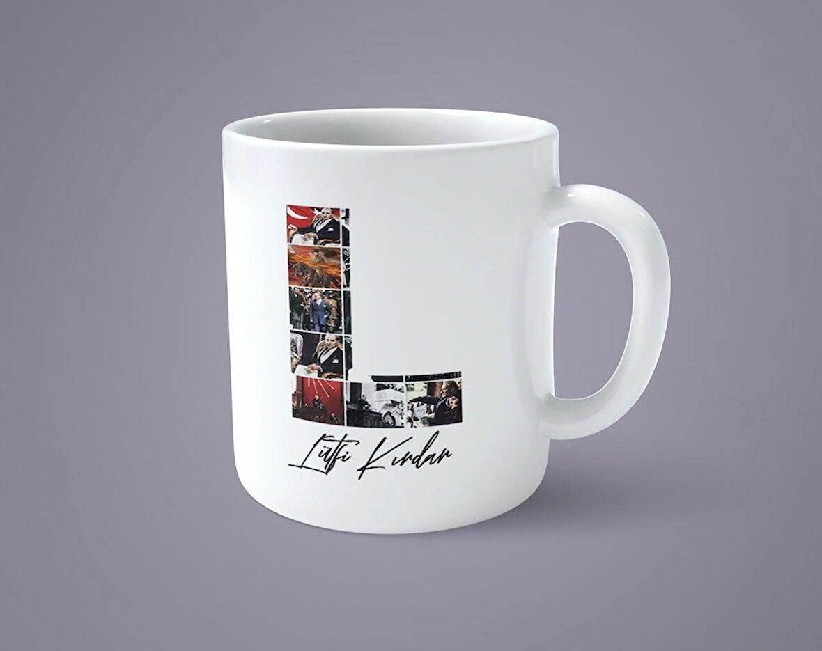 Öğretmenler gününe özel Atatürk resimli L baş harfli İsimli Baskılı kupa bardak