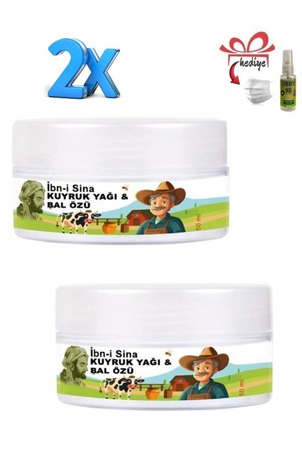 İbn-i Sina Vücudunuza Teskin Edici Kuyruk Yağı&Bal Özü Bakım Kremi 50 ml x 2 ad + Çörek Otu Yağ ile