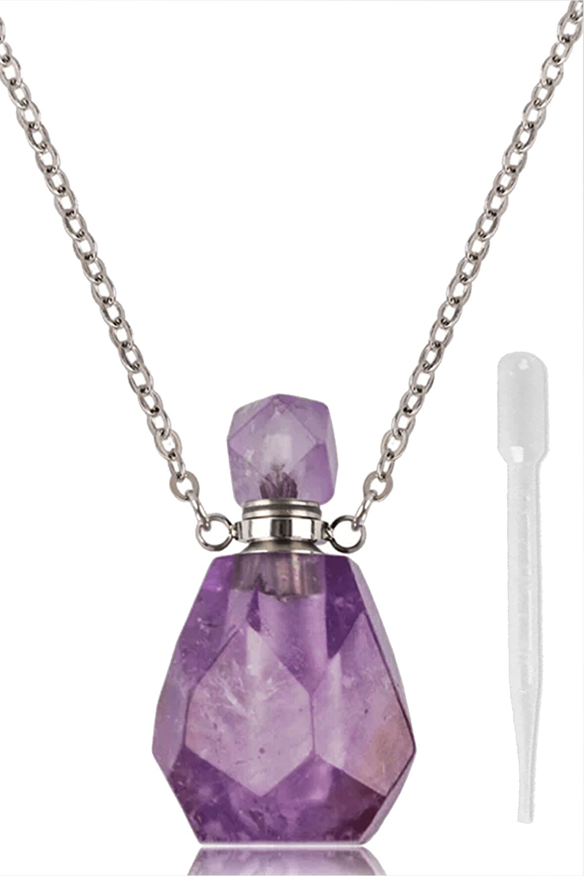 Sertifikalı Parfüm Şişe Tasarımlı Ametist Taşı Kolye - Gümüş Aparatlı