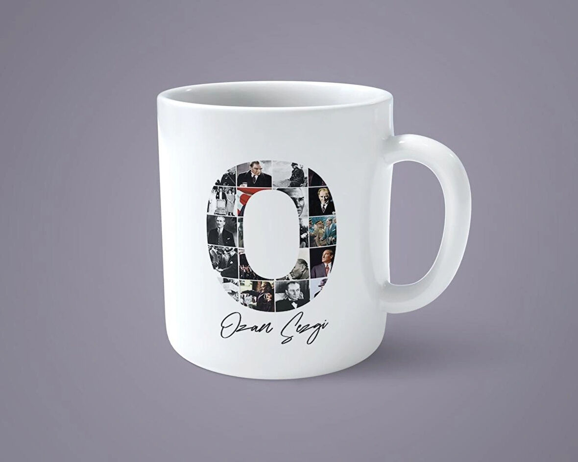 Öğretmenler gününe özel Atatürk resimli O baş harfli İsimli Baskılı kupa bardak