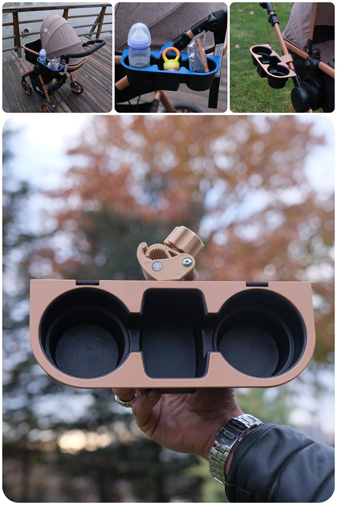 Bebek Arabası Bardaklık İçecek Tutucu Biberon İçecek Tutucu BEJ Renk