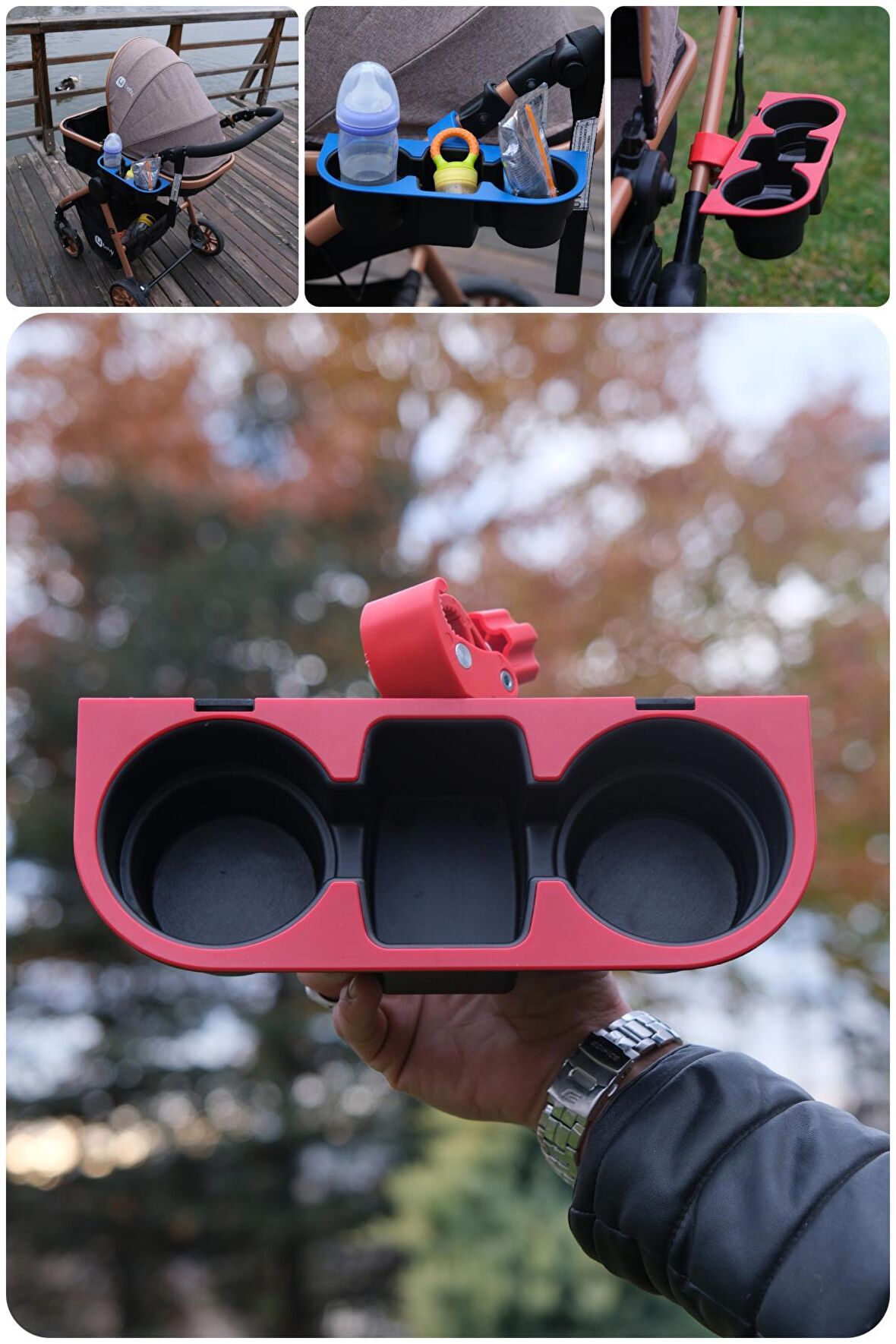 Bebek Arabası Bardaklık İçecek Tutucu Biberon İçecek Tutucu KIRMIZI Renk