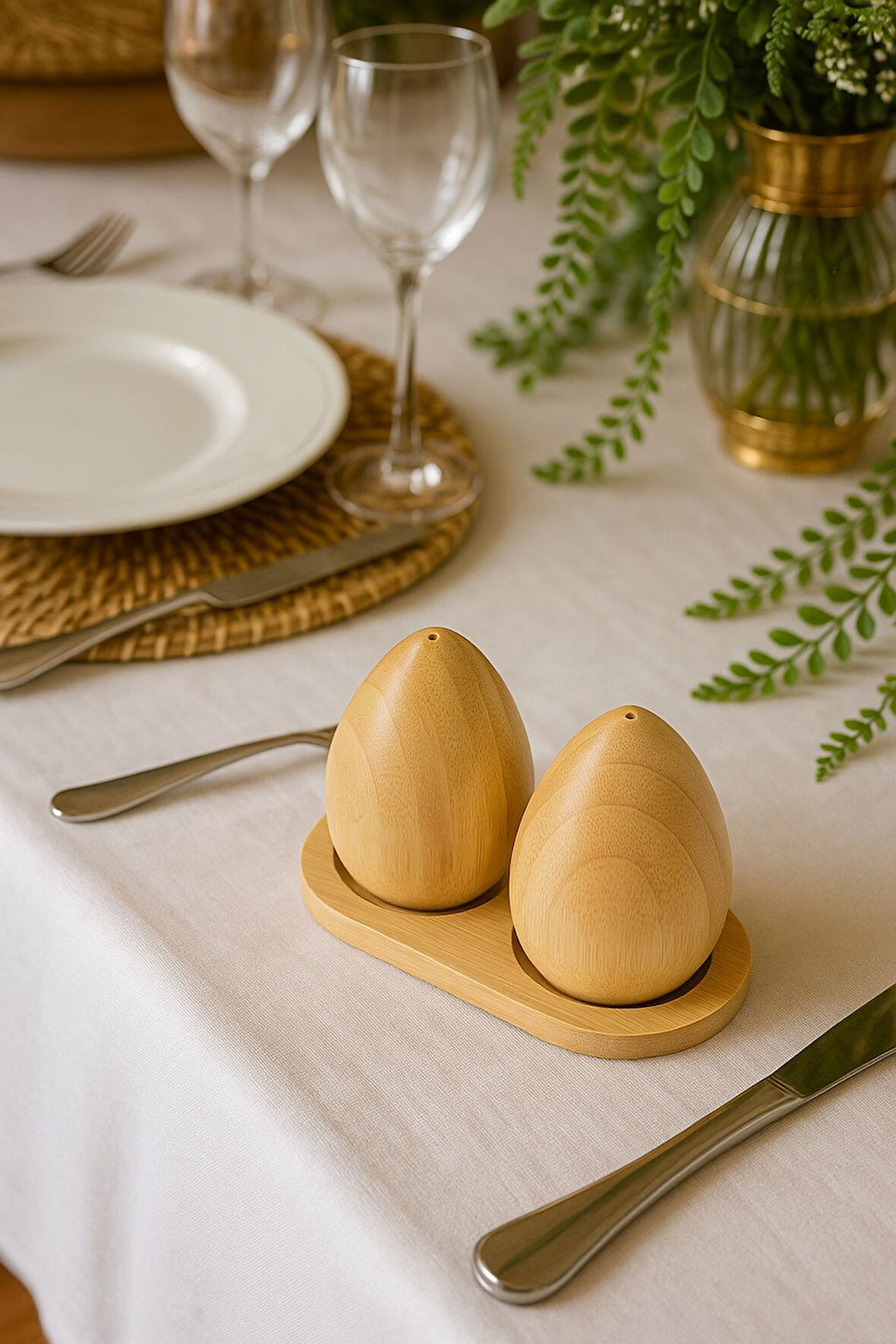 HBS Art Design Ahşap Bambu Standlı Tuzluk Biberlik SET