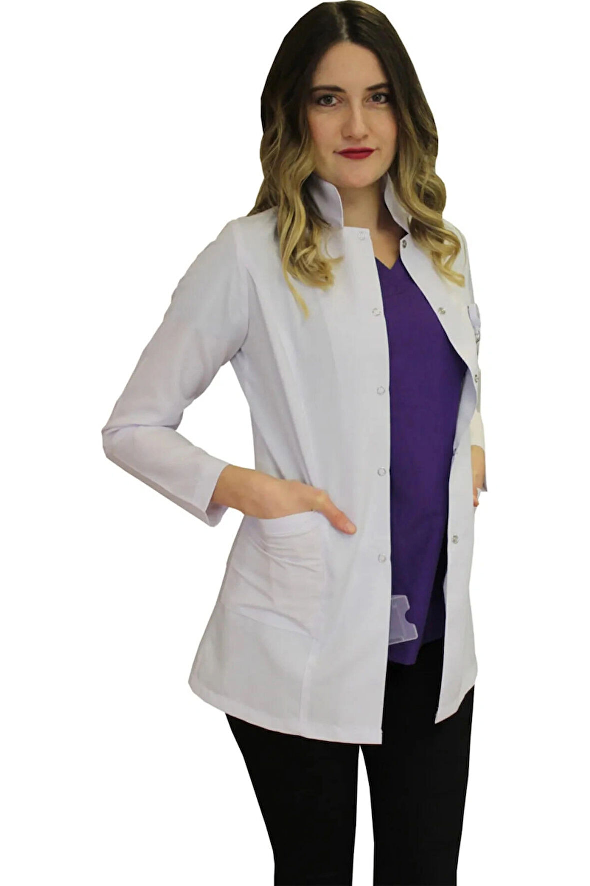 Hakim Yaka Kadın Ceket Boy - Uzun Kol Doktor Önlüğü , Öğretmen Laboratuvar , Hastane Beyaz Önlük