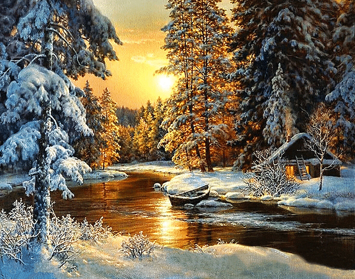 Kış Ve Günbatımı Manzarası Çerçevesiz 40x50 Sayılarla Boyama Hobi Seti