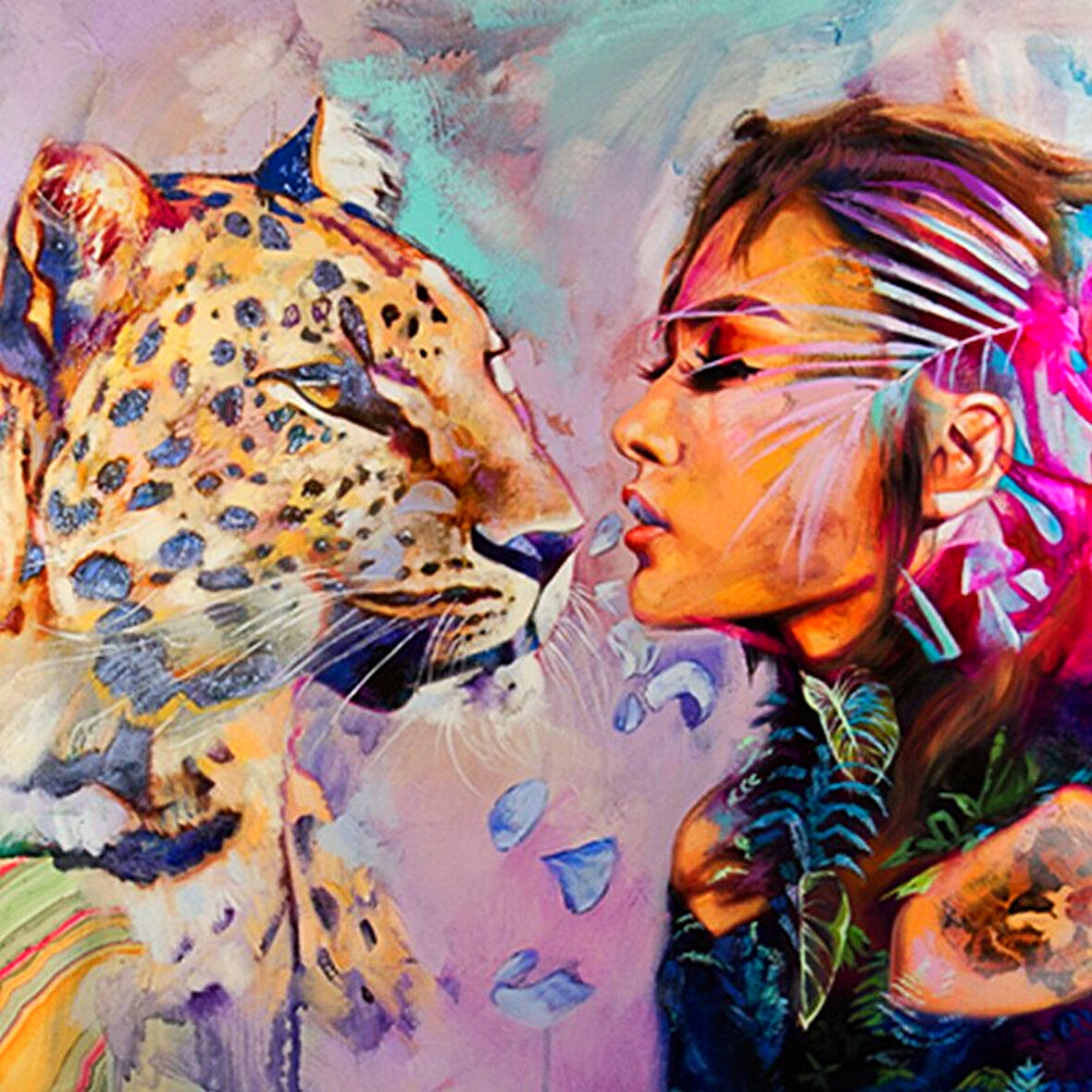 Kadın ve Leopar Çerçevesiz 40x50 Sayılarla Boyama Hobi Seti