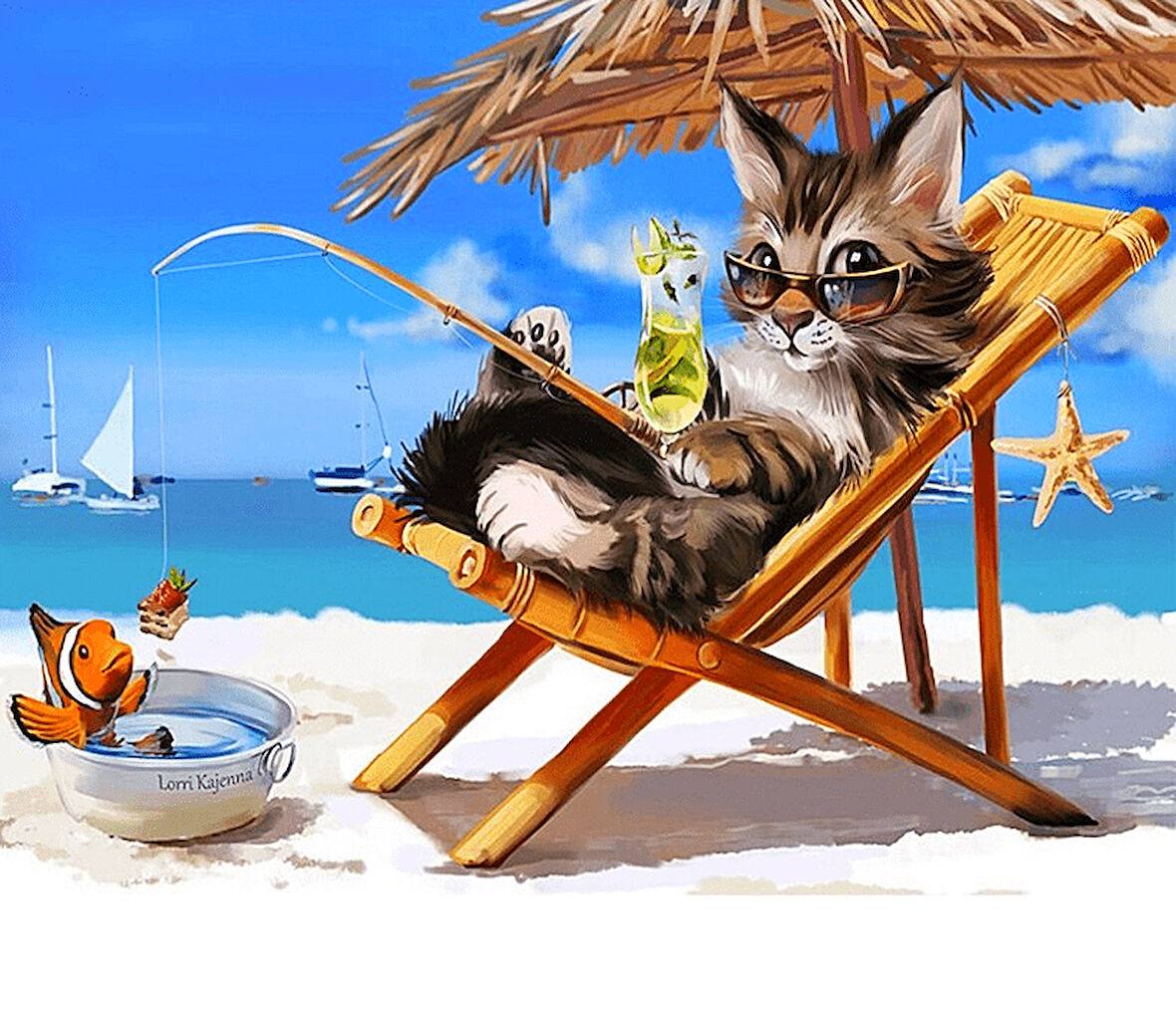 Şezlongtaki Kedi Çerçevesiz 40x50 Sayılarla Boyama Hobi Seti