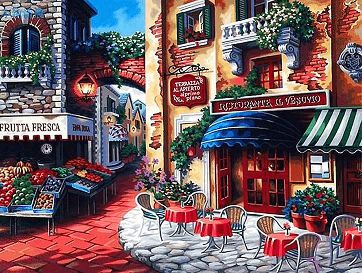 Kırmızı Taşlı Sokak Çerçevesiz 40x50 Sayılarla Boyama Hobi Seti